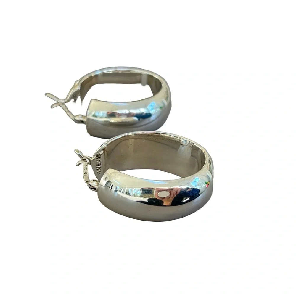 Solid Sterling Silver Chunky Hoop Earrings - Picture 10 of 11